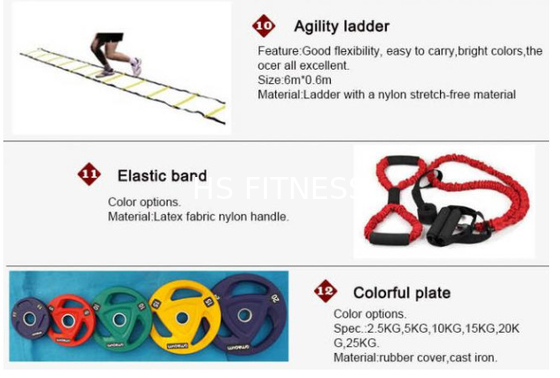 Annuncio pubblicitario della macchina di Crossfit Rogue Gym Equipment Synergy Fitness con gli accessori
